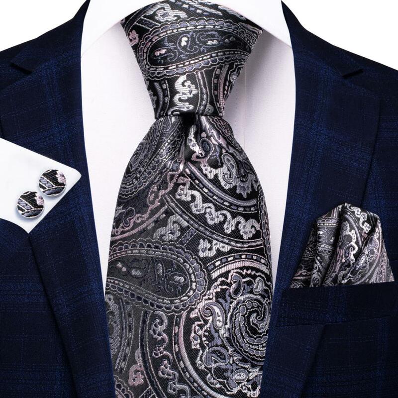 Krawat jedwabny dla mężczyzn biały szary Plaid Hanky zestaw spinek do mankietów wesele biznes mężczyźni krawat moda marka Hi-Tie 2022 nowy mężczyzna krawat