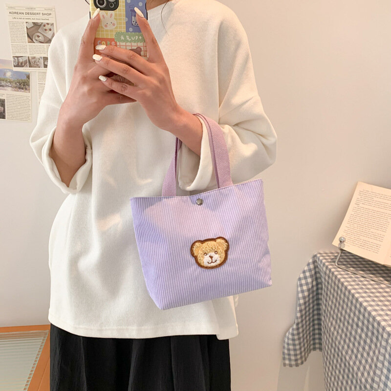 Borsa Tote piccola Shopper in velluto a coste carino stile coreano per donna Mini borse per ragazze femminili borse per il pranzo borsa a mano in tessuto per la spesa