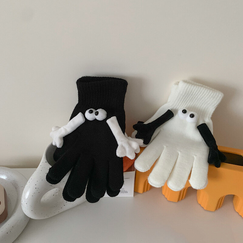 Niedliche kreative Karikatur Hand in Hand Handschuhe Magnet gestrickt halten Paar elastische Slip-On lustige große Auge voller Finger Winter handschuhe