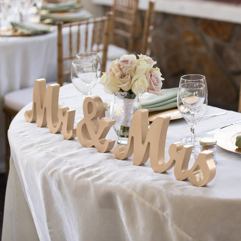 الزفاف الديكور خشبية Mr & Mrs سطح المكتب الحلي الخشب رسائل تسجيل للحزب المتزوج المنزل ديكور للطاولات 30 إلى 10 سنتيمتر