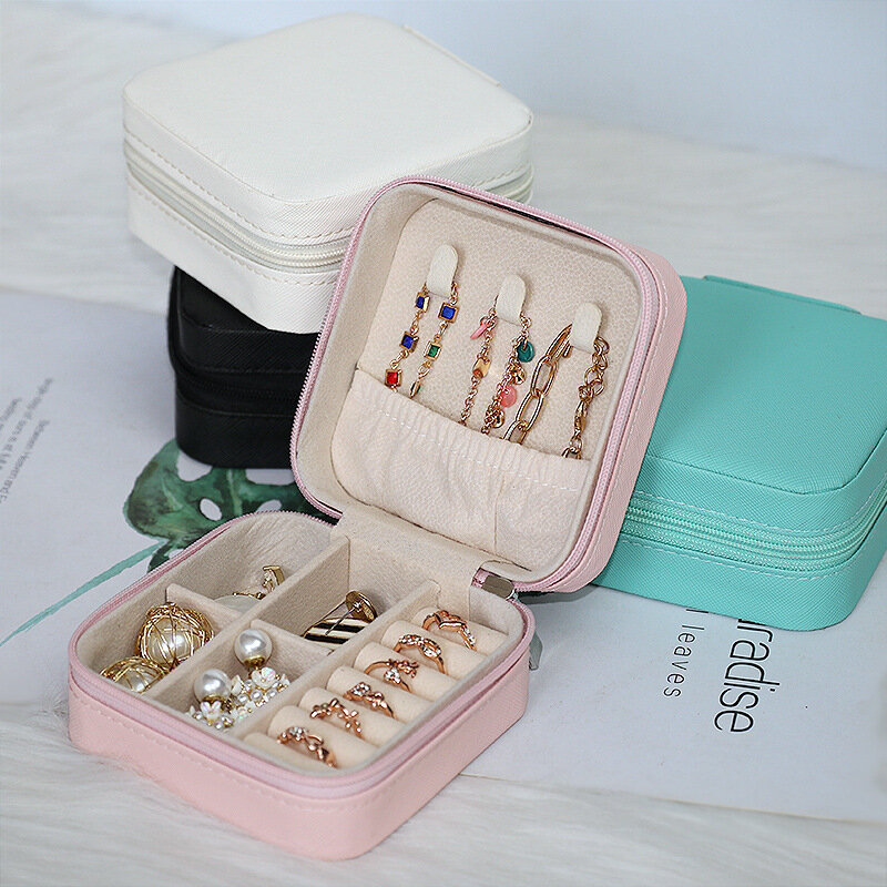Earring Ring Necklace Storage Box Holder Organizer Jewelry Display Travel Jewelry Case Storage Box Leather Small Size Wholesale