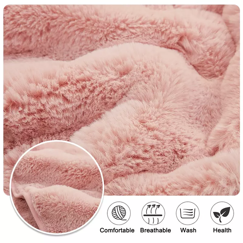 Funda de sofá de felpa de conejo cálido, manta de terciopelo rosa para sala de estar y el hogar, otoño e invierno, nueva