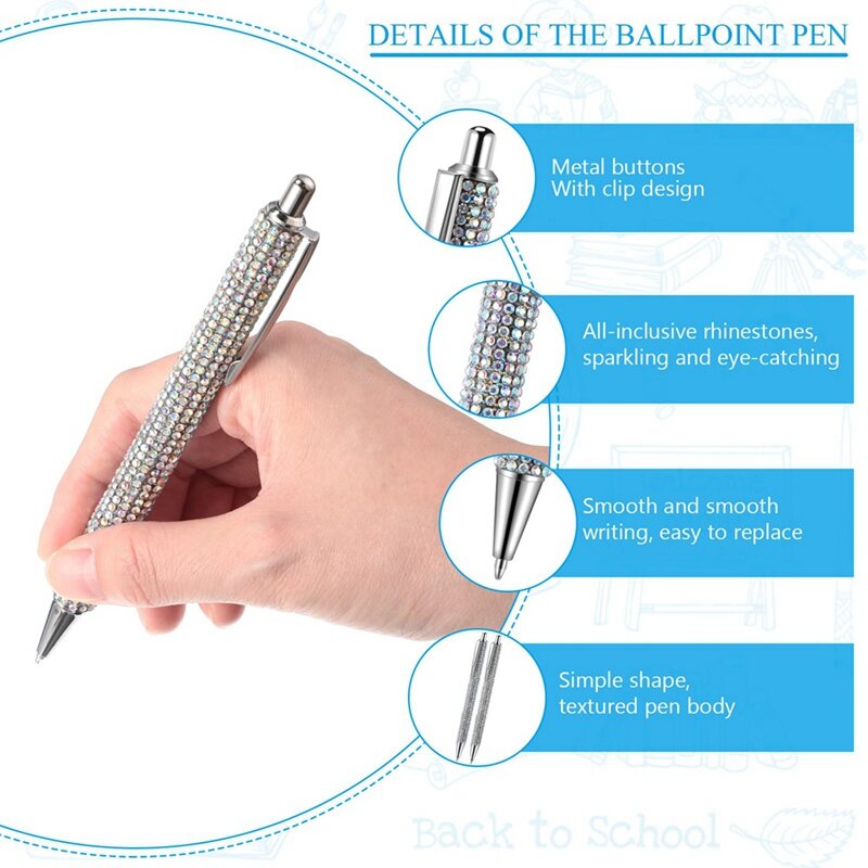 8Pcs Cute Pen Bling Diamond Pens Christmas Rhinestones Gift Metal Ballpoint Pens Fancy Sparkly Crystal Pens