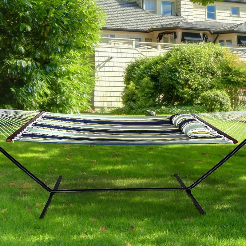 Hammock with Stand, Premium Cotton 53" Large Hammocks, Speedbags & Pillow Included, Heavy Duty 450lbs Portable Hammock
