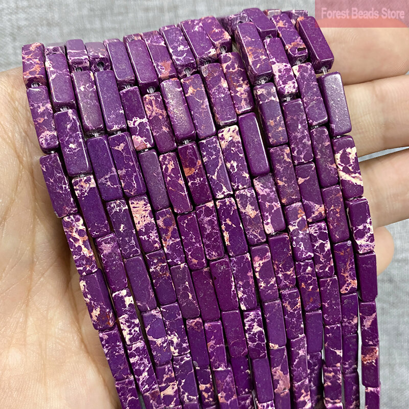 Natural Stone Imperial Jaspers Purple Sea Sediment Turquoise Square Tube Spacer Beads for Jewelry Making 15'' Strand 13x4mm