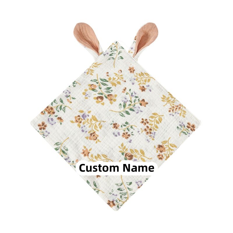 Coperta trapuntata in morbida mussola di cotone per bebè Logo personalizzato Baby Sleeping Rabbit Doll Comforter fazzoletto quadrato