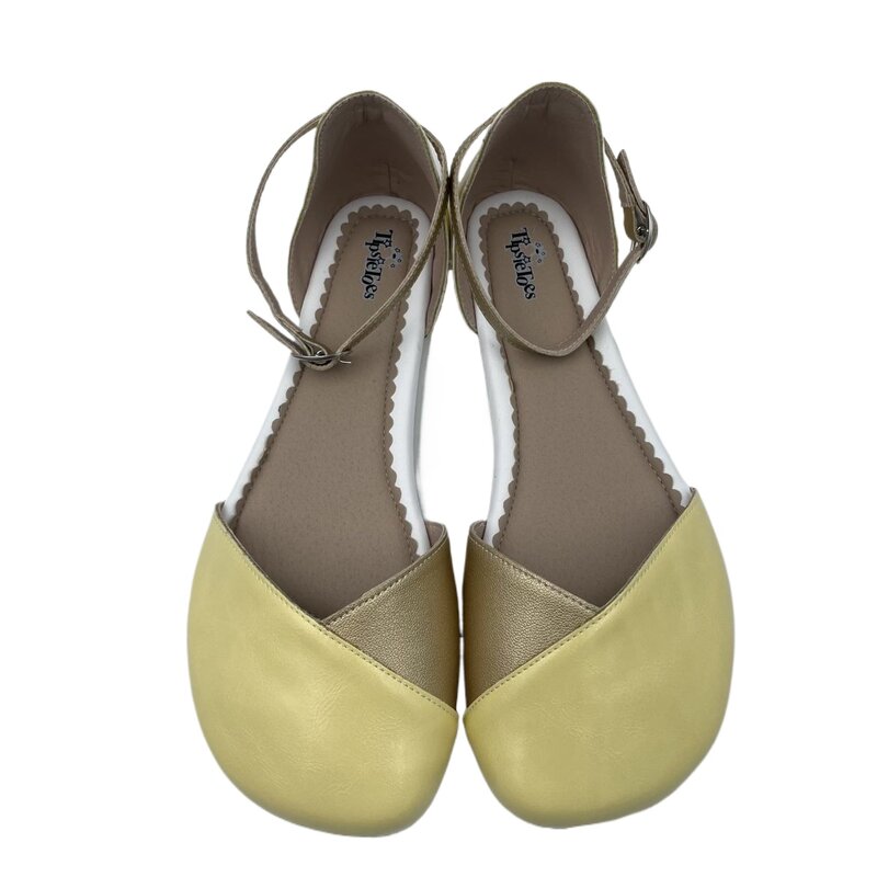 Tipsietoes 2024 sprinng ฤดูร้อนหนังแท้รองเท้าส้นเตี้ยผู้หญิงที่มีพื้นรองเท้านุ่มไม่ทิ้งนิ้วเท้าที่กว้างขึ้นกล่องน้ำหนักเบา