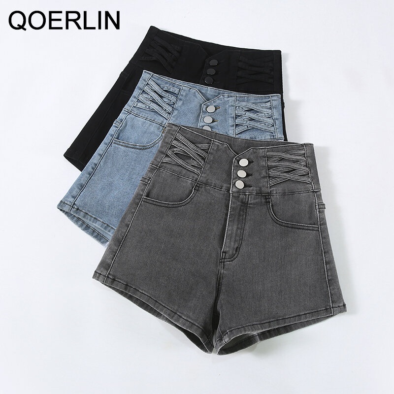 QOERLIN – short en jean extensible pour femme, taille haute, serré, Push-Up, tendance, nouvelle collection été 2022