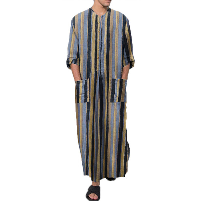 Длинные мужские футболки Jubba Thobe, мусульманская одежда с рукавом до локтя, Арабский Кафтан Thobe, длинное платье, Халат