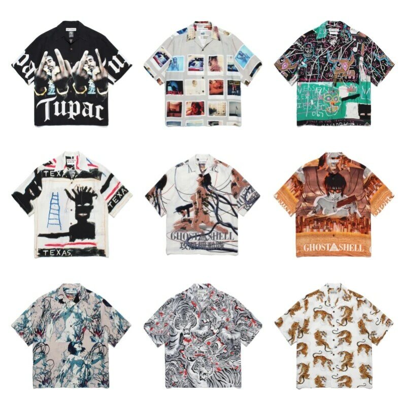 여러 가지 빛깔의 빈티지 셔츠, 하와이 하이 퀄리티 1:1 쿠바 넥, 캐주얼 남성 여성, 루즈 워코 마리아 반팔 셔츠