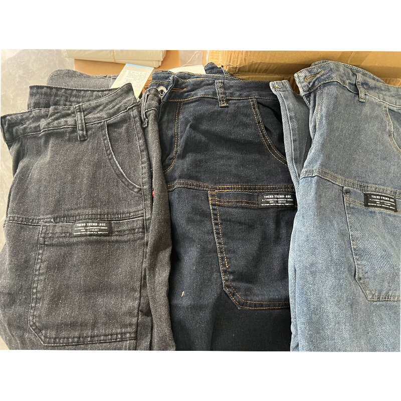 Celana kargo Denim Pria Wanita, Jeans Korea kasual biru abu-abu Y2K pakaian jalanan