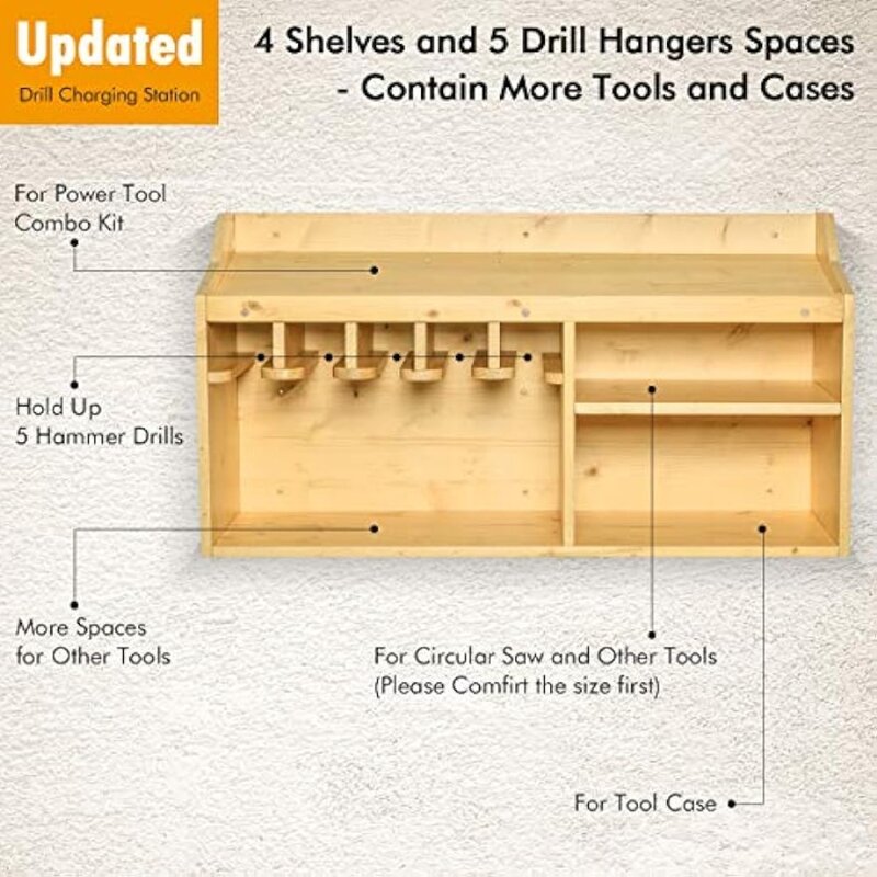 XCSOURCE Power Tools Storage Organizers Cabinets, Drill Charging Station, 5 Hanging Slots, Wall Mount Impact Drivers Dock Large