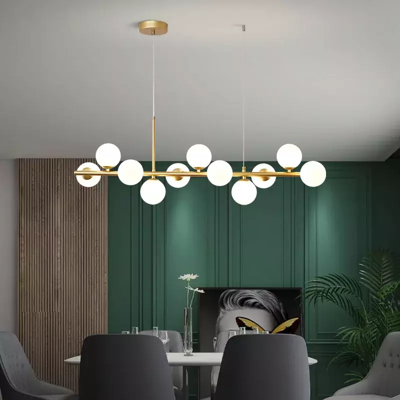 Подвесной светильник в скандинавском стиле, потолочная лампа золотого цвета с стеклянными элементами, 11 насадок, для кухни, гостиной, столовой