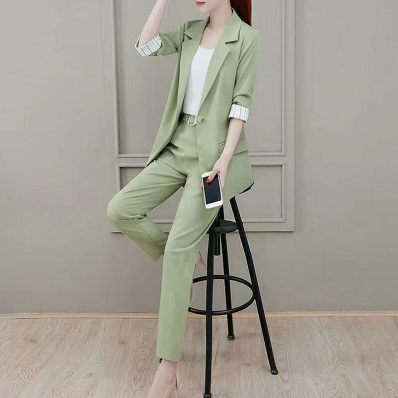 Cardigan wanita, 3 Pcs/Set mantel Formal gaya OL Cardigan Blazer celana panjang Set kerah lipat pakaian bisnis wanita