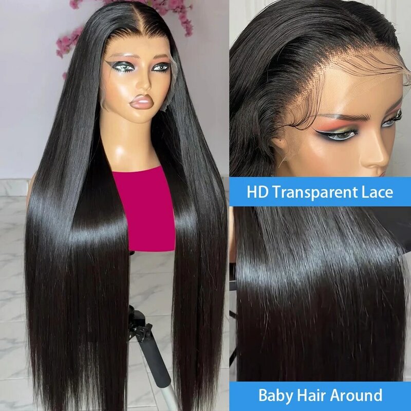 Peluca de cabello humano liso para mujer, postizo de encaje Frontal transparente, 13x4, 30 y 32 pulgadas, Remy brasileño