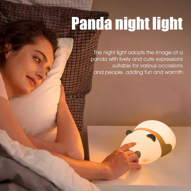 Cute Panda Silicone LED Night Lights, Lâmpada recarregável USB, Decoração de cabeceira, Crianças, Bebê, Luz noturna, Presente de aniversário