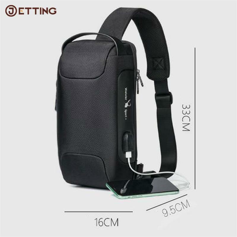 1PCS Men's Waterproof USB Oxford Crossbody Bag Anti-theft Shoulder Sling Bag Multifunction Short Travel Messenger Chest Pack