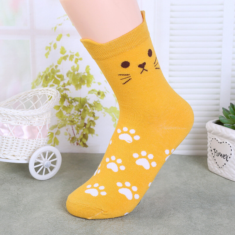 2024 New Models Cute Cat Socks Cartoon Three-dimensional Ear Mid Tube Socks Women's Socks
