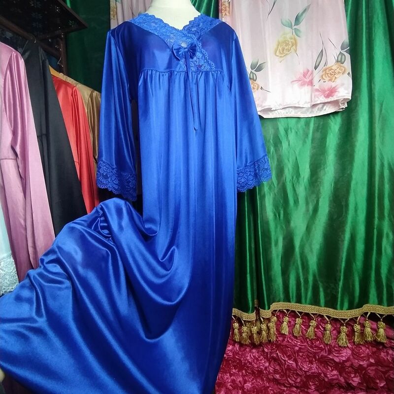 Błyszcząca seksowna damska koronkowa satynowa sukienka Maxi z dekoltem w szpic długi rękaw luźna długa sukienka Plus Size do spania