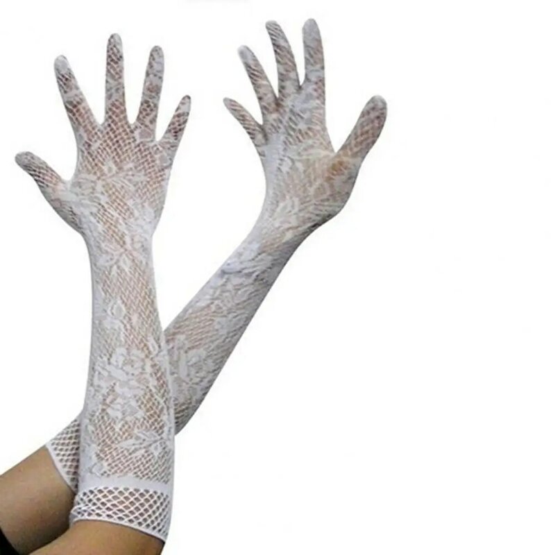 Sexy Lace Women Gloves Dress Elastic Floral Embroidery Bridal Gloves Full Finger Wedding Long Gloves Elbow