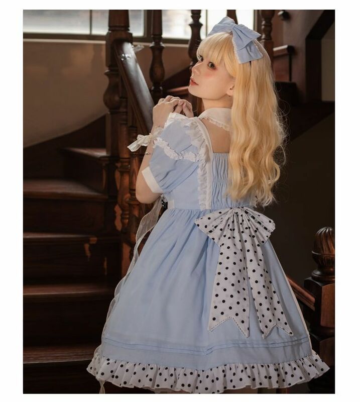 Women's Plus Size Lolita Dress for Maid Cute Cosplay Lolita Dress Vintage Bowknot Women's Outfits Girl FairyRuffles Dress