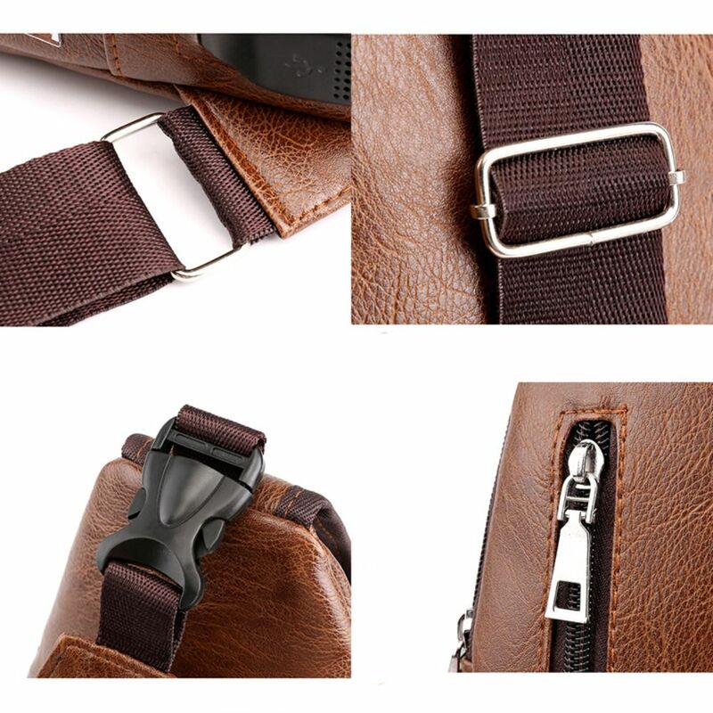 Con porta di ricarica USB borsa a tracolla da uomo tracolla regolabile borsa a tracolla in pelle PU con foro per cuffie antifurto di grande capacità