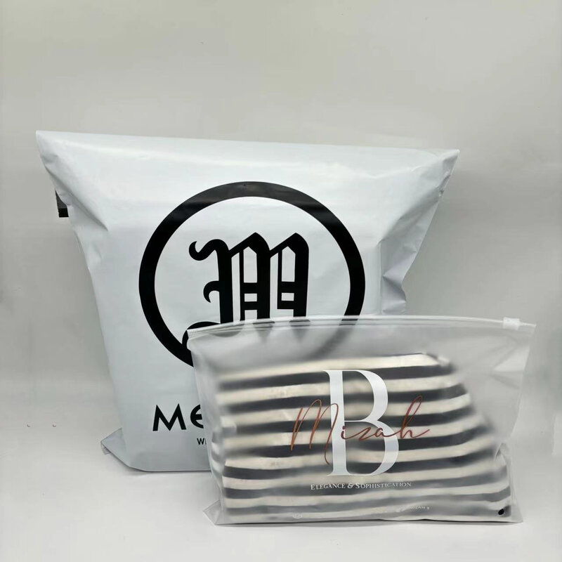Биоразлагаемый логотип на заказ, печатный высококачественный матовый белый Поли Матовый почтовый ящик, черная логистическая упаковка, серебряный почтовый пакет
