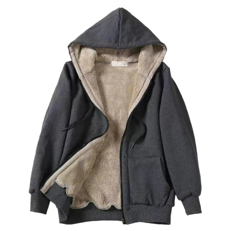 Abrigo compuesto de felpa con capucha y cremallera de manga larga para mujer, abrigo de felpa suave y cómodo con cordón, Color sólido, moda