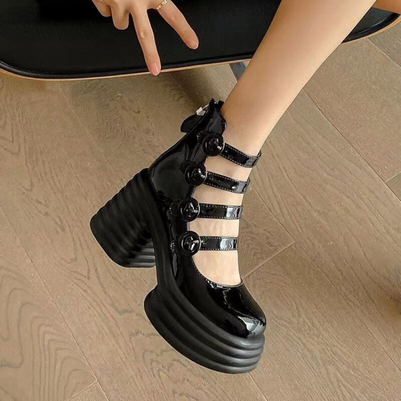 Zapatos de plataforma para mujer, Sandalias de tacón alto con punta redonda y suela gruesa, color blanco, 2024