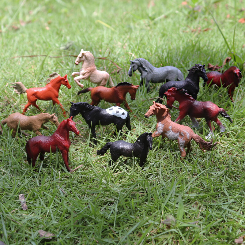 Oenux Montessori miniaturowy lew rekin koń dinozaur Model zwierząt zestaw figurki figurki Zoo urocza edukacja dla dzieci zabawka prezent