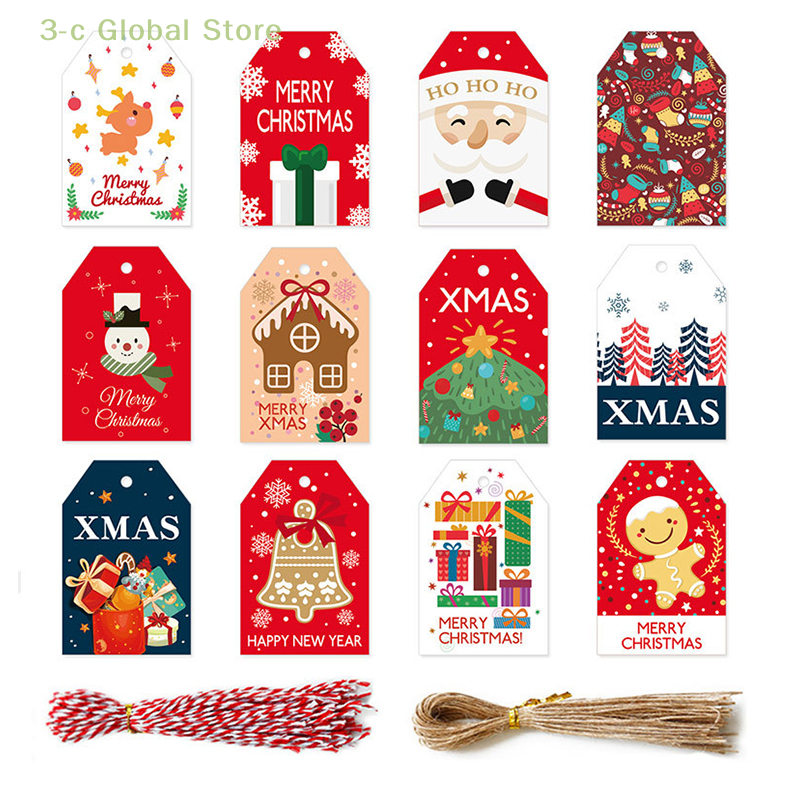 クリスマスタグ,ツリーデコレーション,ロープ付きの小さなペンダント,印刷されたカードチャーム,クリスマスギフト,1セット
