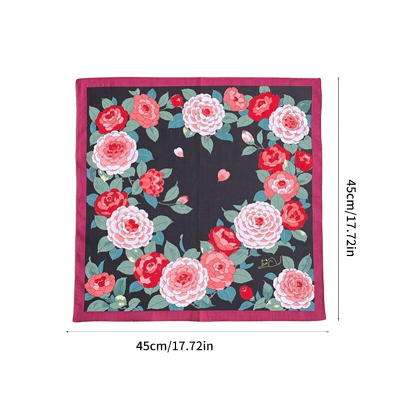 Women Portable Floral Pattern Handkerchief Washable Napkin 45x45cm Pocket Hanky