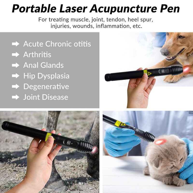 ZJZK 200mW 650nm terapia zimnym laserem długopis do akupunktury masaż punktowy dla zwierząt domowych leczenie bólu