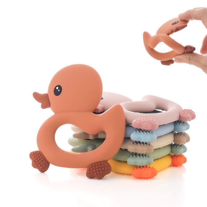 Gryzak dla dzieci silikonowe gryzaki spożywcze zwierzęta kreskówkowe kaczka DIY smoczek z zatrzaskiem karmiąca akcesoria do ząbkowania zabawka dla dziecka