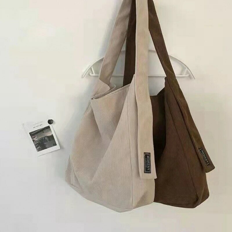 Płócienna torba sztruks Retro torba na ramię o dużej pojemności torba klasy studenckiej, dopasowana torba kurierska
