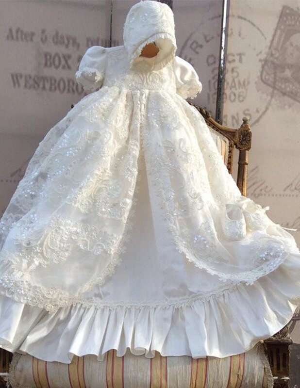 Baby Girls Christening Gowns Dresses Newborn Baby Baptism Clothes Princess Lace 1st Year Birthday Dress