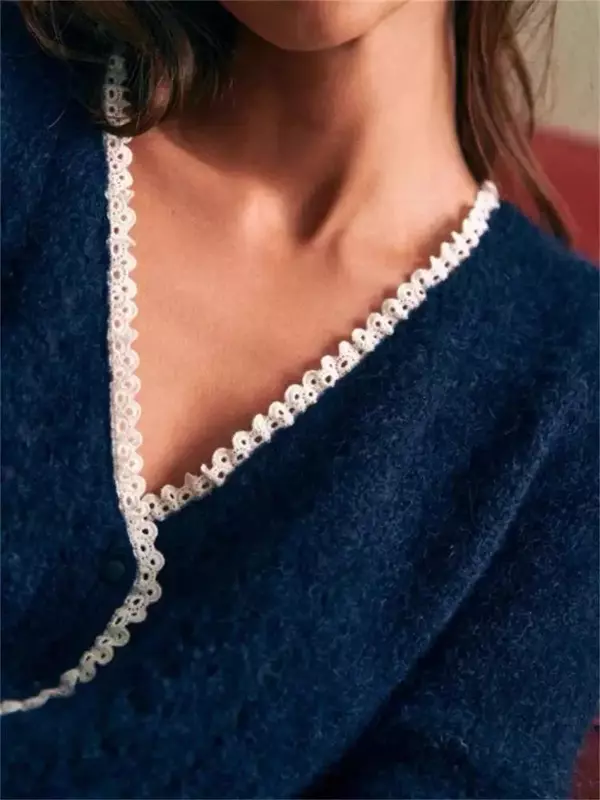 Pullover lavorato a maglia da donna monopetto semplice sottile all'inizio dell'autunno maglione Vintage con scollo a v