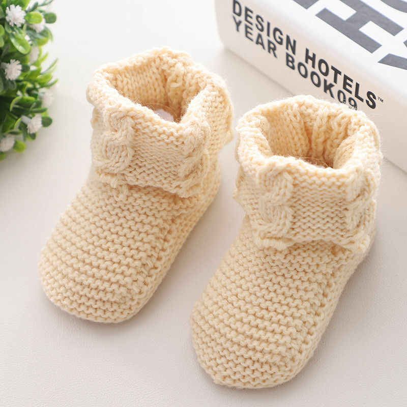 Новые готовые изделия ручной работы, тканые осенне-зимние женские шерстяные туфли для новорожденных, Детская вязаная обувь 0-3-6 месяцев