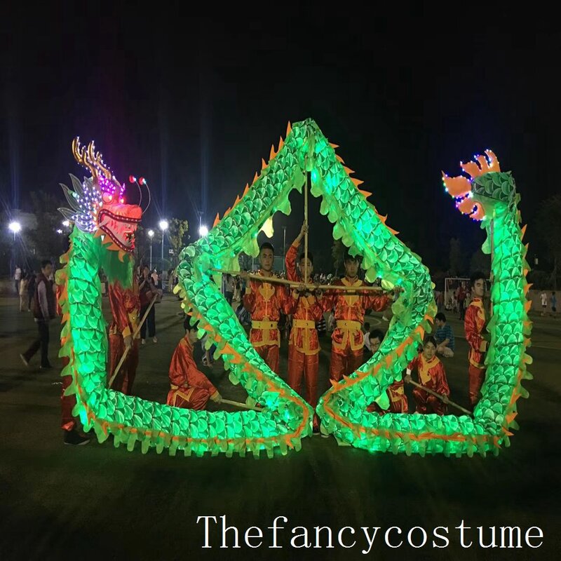 10m 8 Students Length Silk Led Lights Print Fabric Chinese DRAGON DANCE Stage Prop Parade Folk Festival Costume