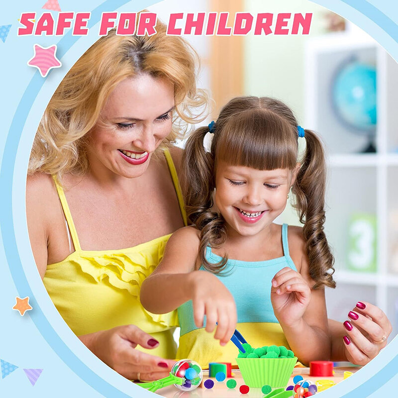 Contando e classificando brinquedos para crianças, pom poms, cores do arco-íris, tigelas de plástico, pinça, motricidade fina, brinquedos infantis de aprendizado