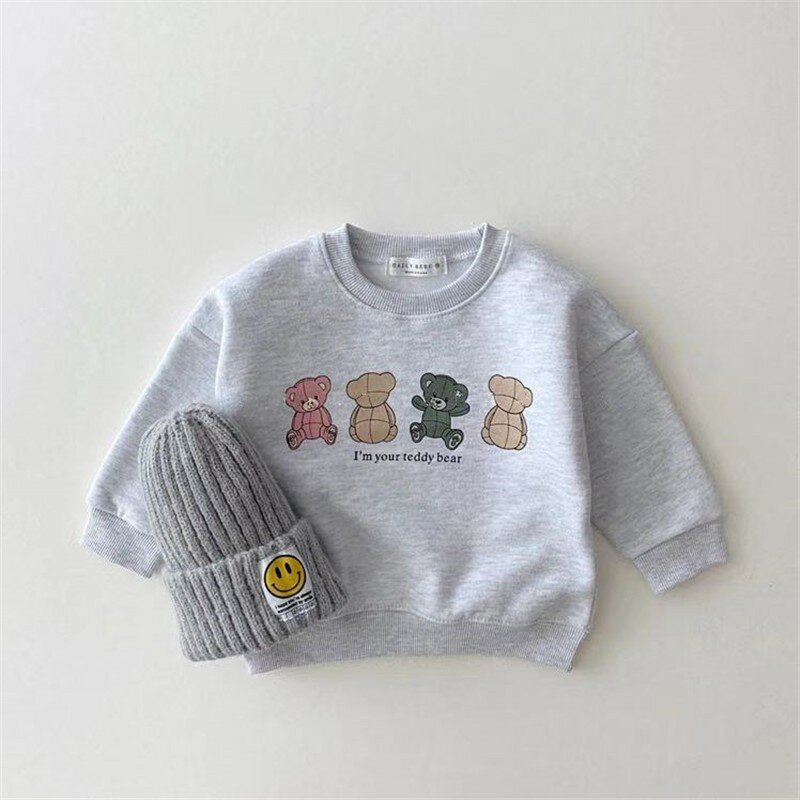 2022 novo bebê hoodies bonito urso impressão infantil meninos dos desenhos animados topos outono crianças manga longa camisola de algodão roupas das meninas
