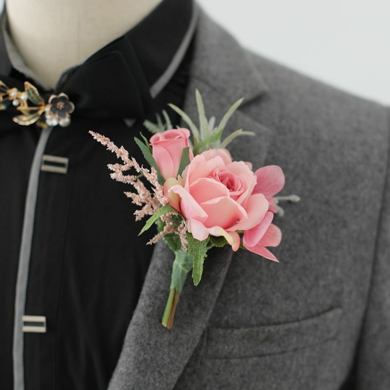 Boutonnieres-flores artificiales de rosas blancas para hombres, ramillete de marfil de seda, abotonadura, padrino de boda, accesorios de boda