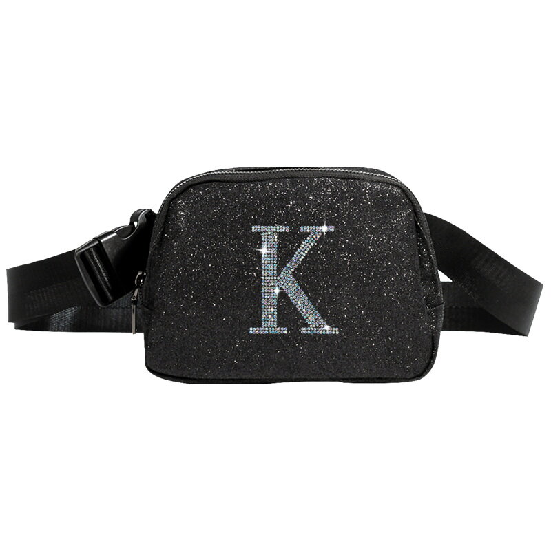 주얼리 K 디자인 메쉬 내부 포켓 반짝이 원단, 허리 숄더백, 지퍼 잠금, 뒷면 숨겨진 대용량 가방