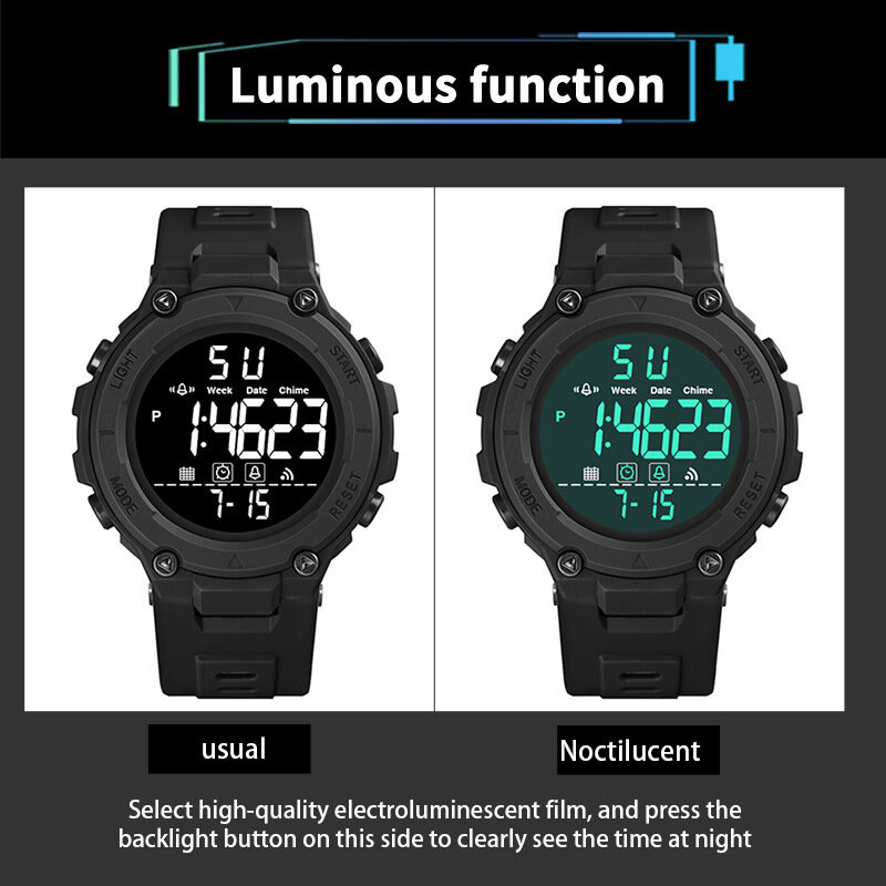 Męski wielofunkcyjny zegarek sportowy zegarek czasowy cyfrowy prezent dla studentów budzik zegarek LED cyfrowa tarcza świecący zegarek elektroniczny