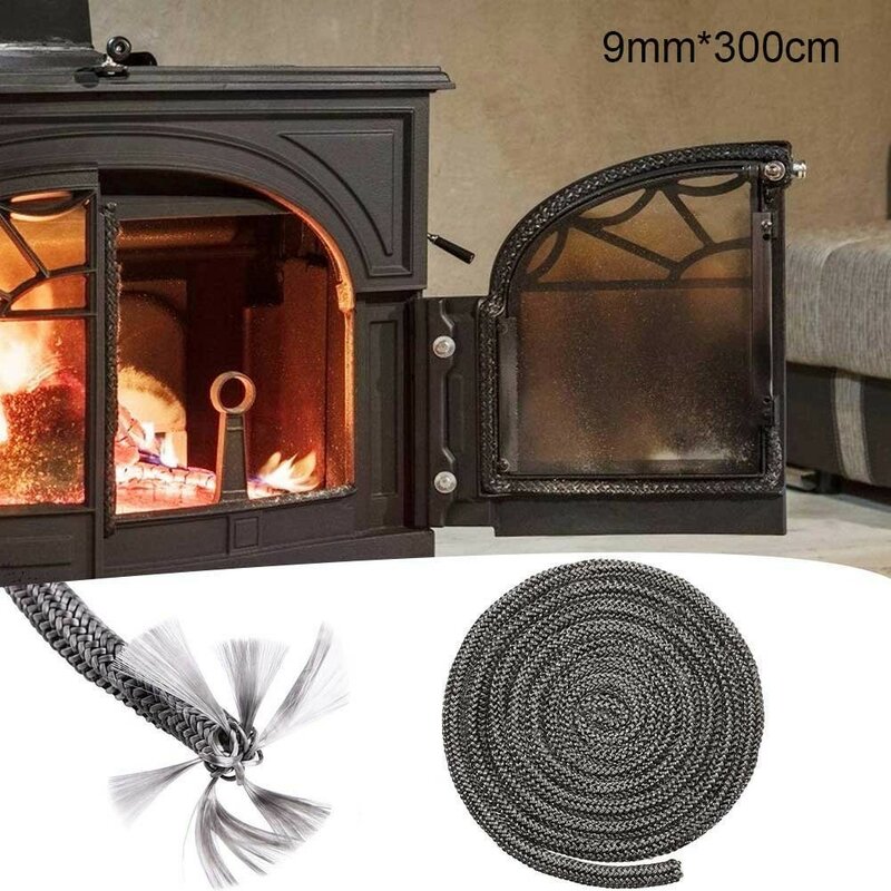 9mm preto cabo de gaxeta fogão porta lareira cabo 3 metros comprimento fibra de vidro alta temperatura queimador de madeira vedação corda