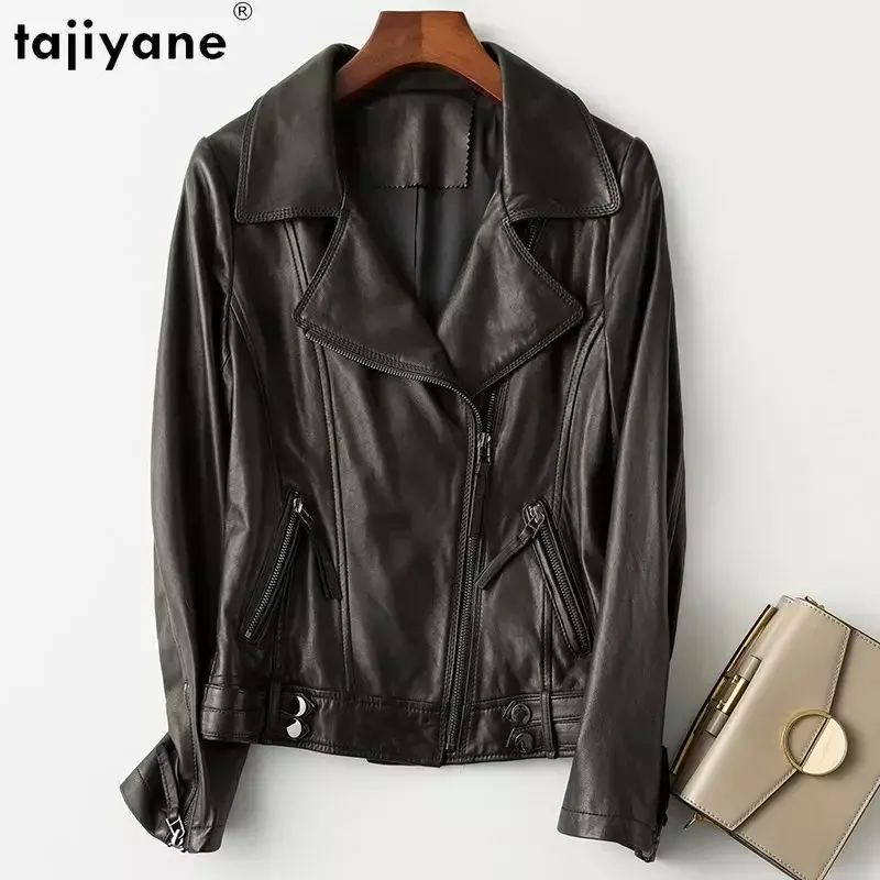 Tajiyane женская модель 2023 короткие кожаные куртки тонкие байкерские пальто и куртки с лацканами женская кожаная куртка