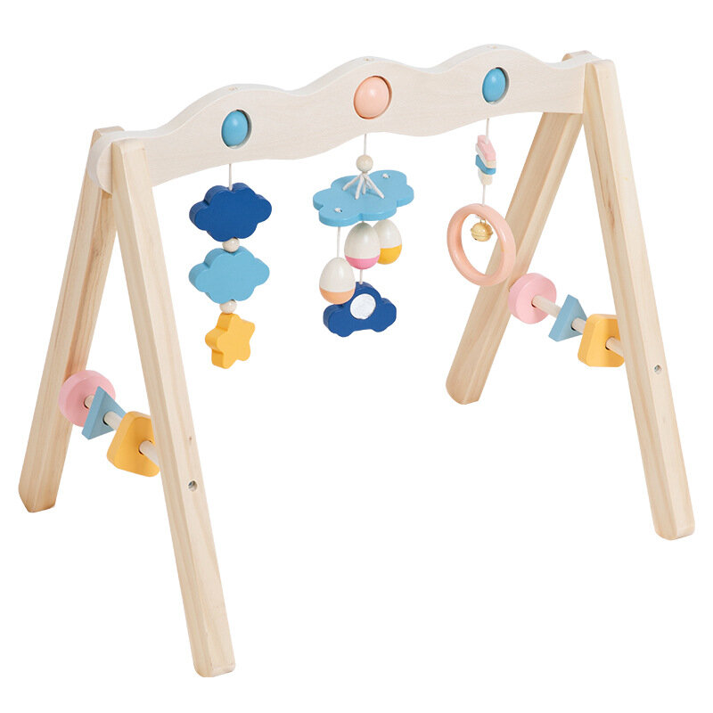 High quality Play Mats for kids baby With Hanging Crochet Dolls wooden Play Gym Activity Baby Wooden Fitness Frame Toys