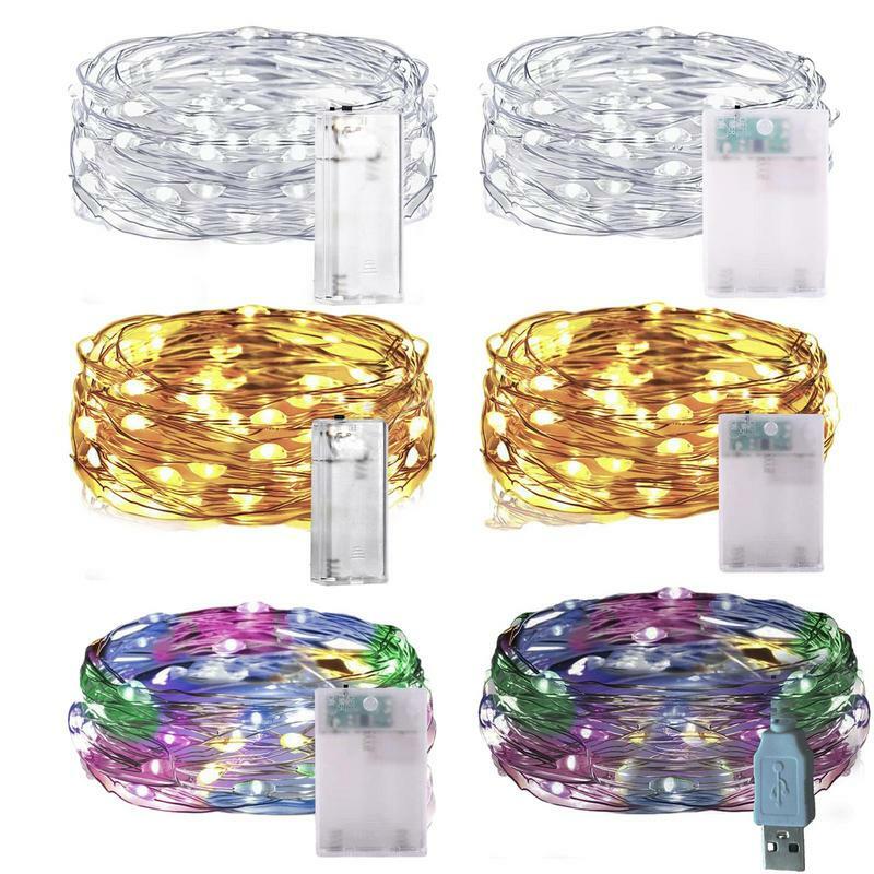Guirxiété lumineuse LED en fil de cuivre, lumières dégradées USB, lampes de guirxiété pour Noël, festival, fête de mariage, décoration extérieure, 1 m, 2 m, 3 m, 5 m, 10m