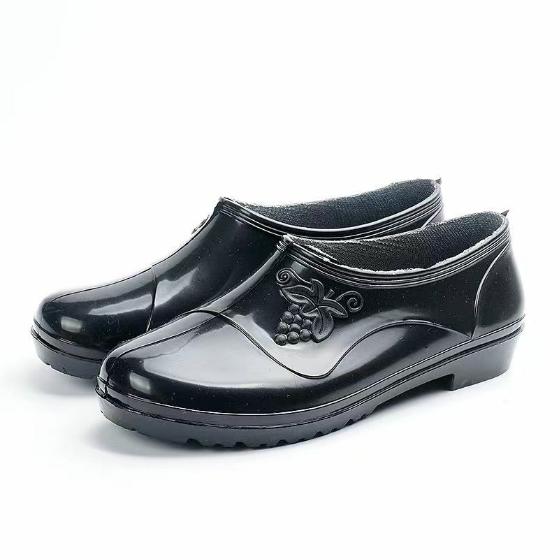 Sapato de chuva Low Top feminino, sola macia, antiderrapante, impermeável, impressão slip-on, trabalho, água, frete grátis