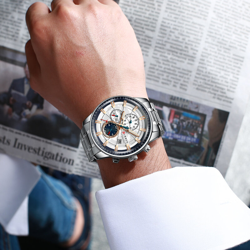 Staal Heren Horloges Curren Roestvrij Nieuwe Mode Top Merk Luxe Casual Chronograaf Quartz Horloge Voor Man